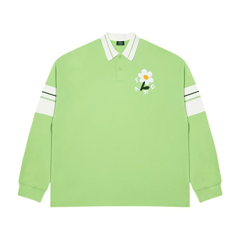 AFGK Small Flower Long-sleeve Polo T-shirt