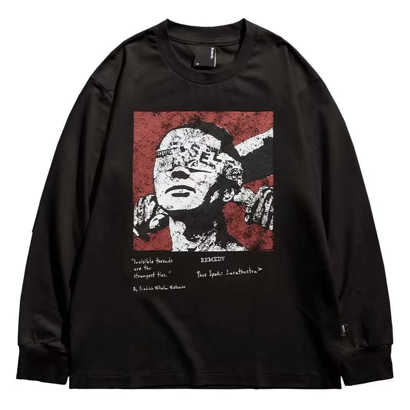 REMEDY Retro Distressed Printing Long-sleeve Tee