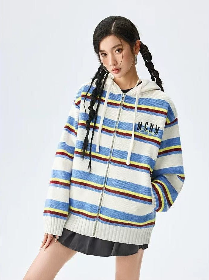 MEDM Color Striped Hooded Sweater