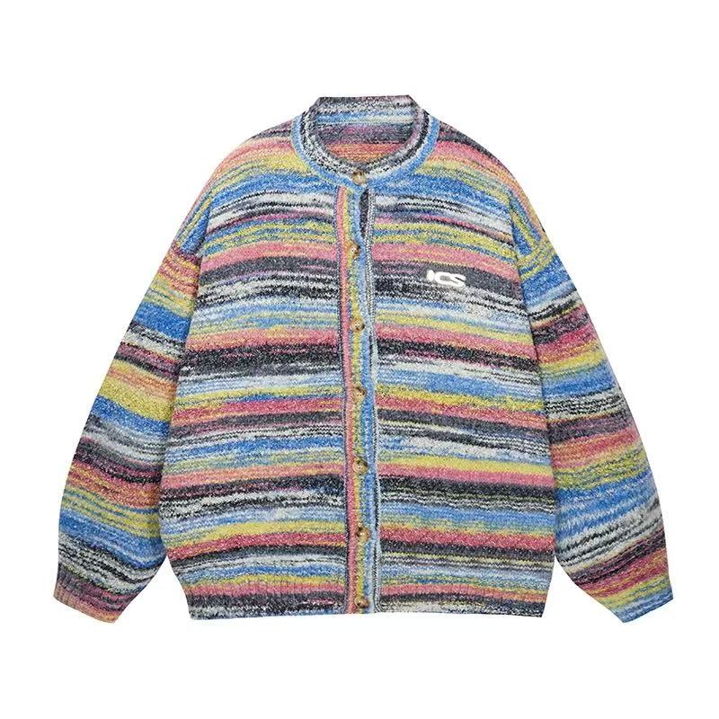 ICONSLAB Color Gradient Striped Cardigan Sweater