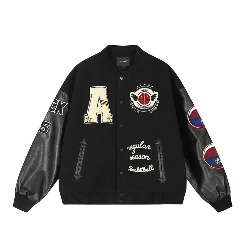 ACHOCK Hip-hop Heavy Letters Embroidery Varsity Jacket