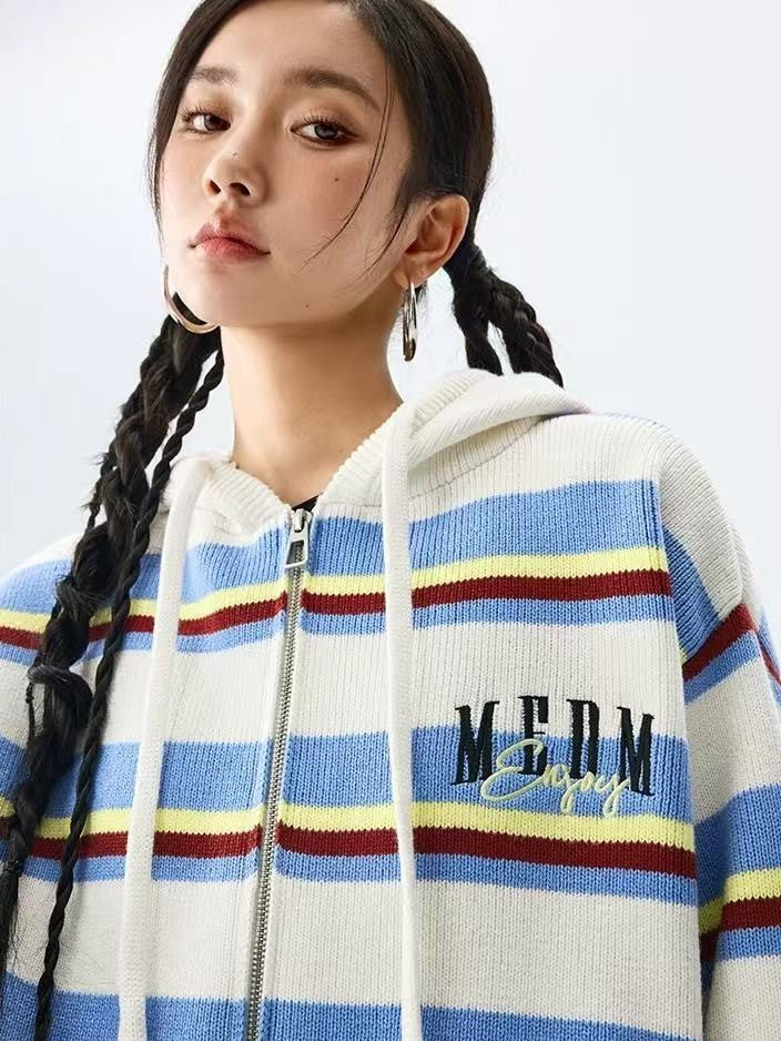 MEDM Color Striped Hooded Sweater