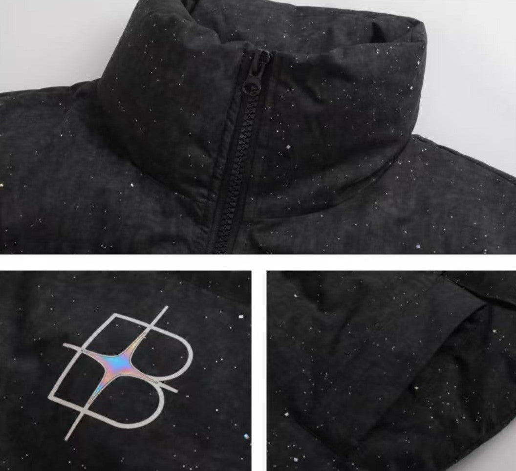 BIPOLAR Four-pointed Star Black Starry Sky Cotton Jacket