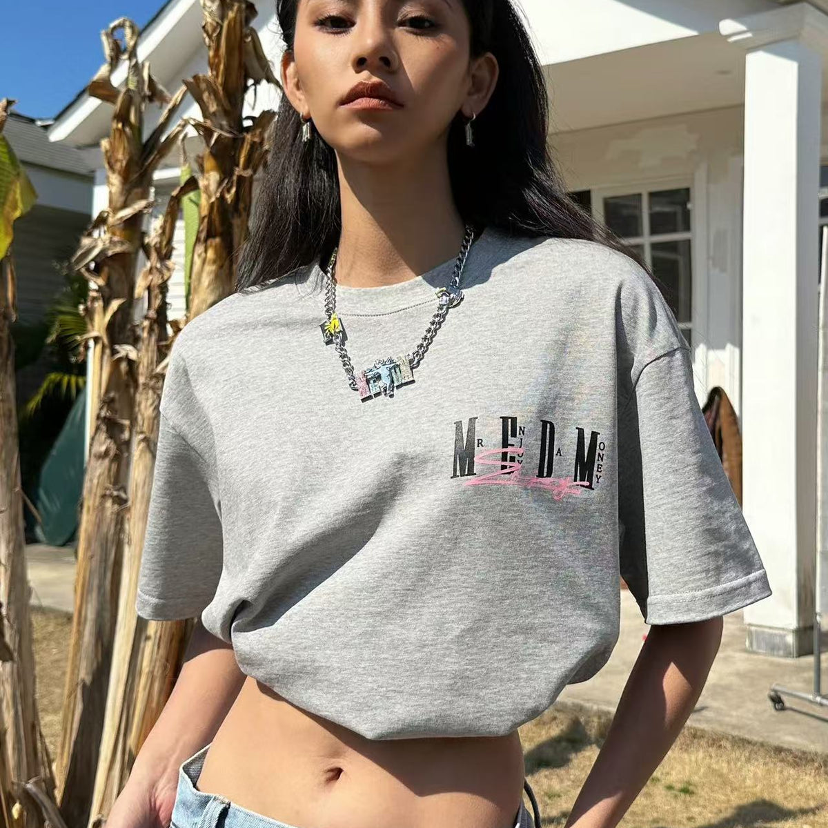 MEDM Summer Graffiti Letter Print Short Sleeve T-Shirt