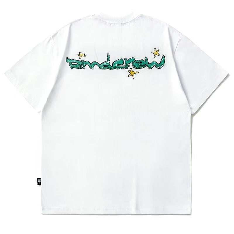 REMEDY Hand-painted Stars Print Short-sleeved T-shirt