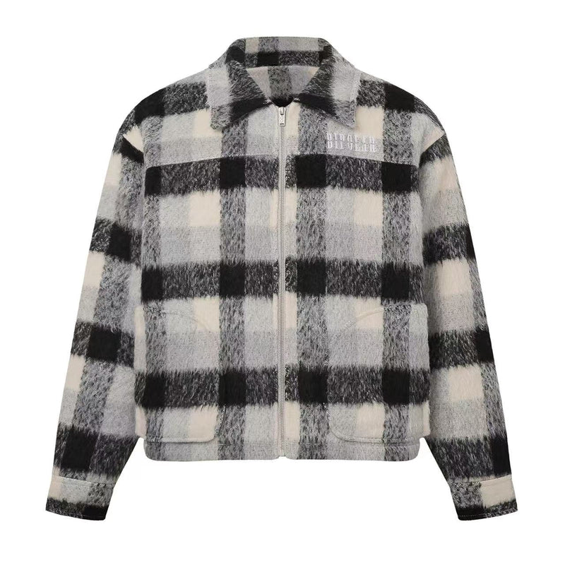 BIPOLAR Plush Plaid Color Block Jacket