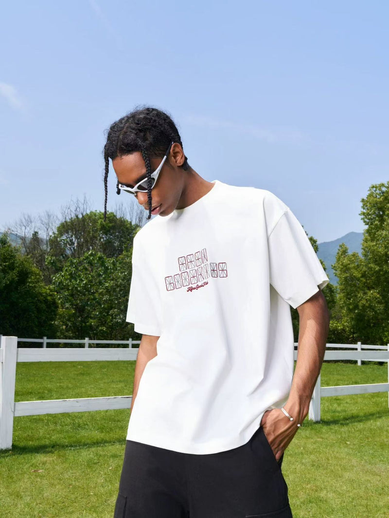 AFGK Electronic Screen Embroidery LOGO Short-sleeves T-shirt