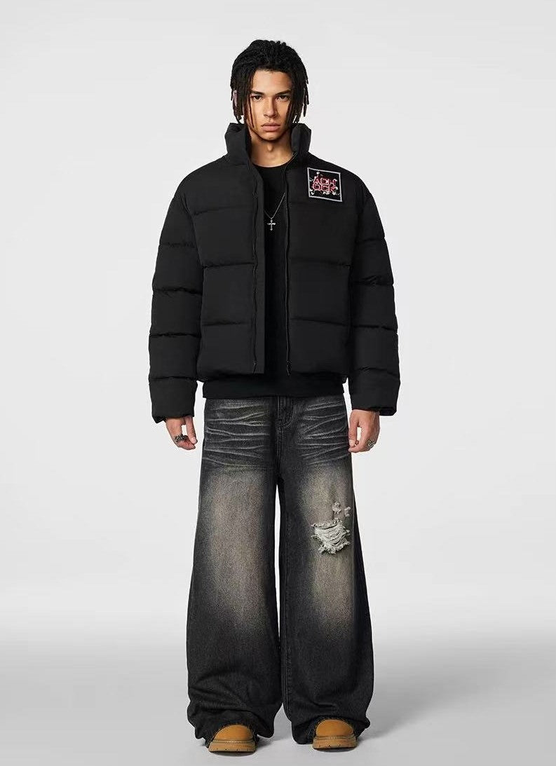 ACHOCK Waffle Logo Designed Velcro Warm Cotton Coat