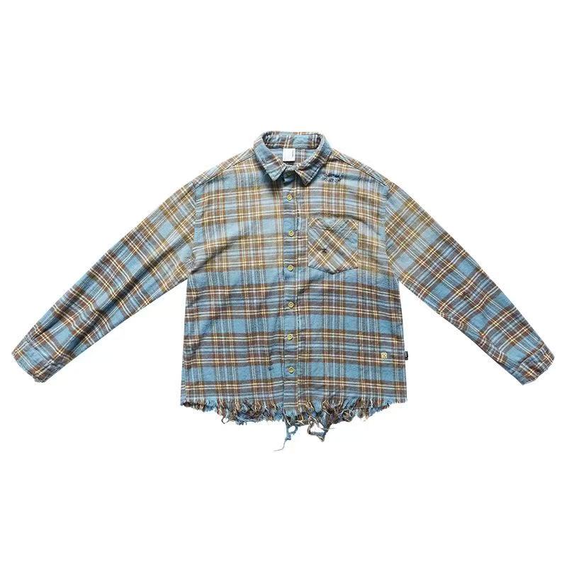 REMEDY Distressed Plaid Long-sleeve Shirt