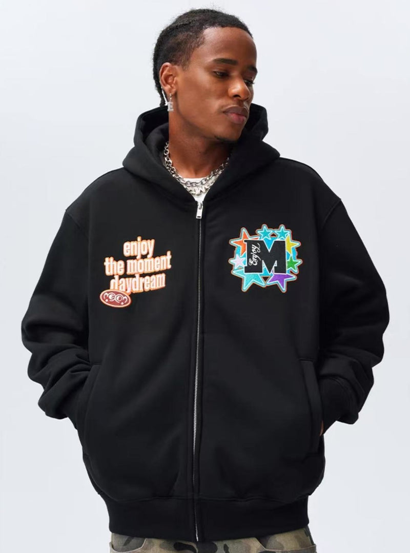 MEDM Blooming Star Embroidered Zipper Hoodie