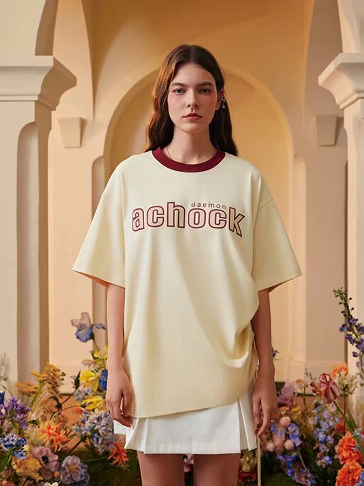 ACHOCK Suede Foam Printed Short-sleeved T-shirt