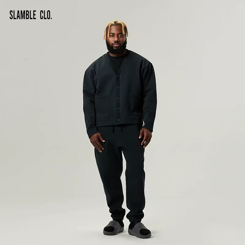 SLAMBLE Knitted Casual Solid Color V-neck Jacket