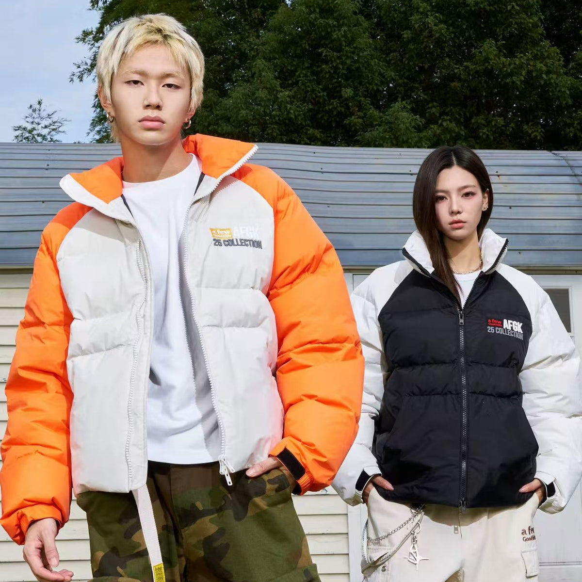 AFGK Raglan Sleeve Color Block Stand Collar Down Jacket