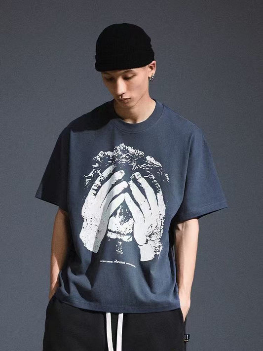 REMEDY Portrait Crackle Print Short-sleeved T-shirt