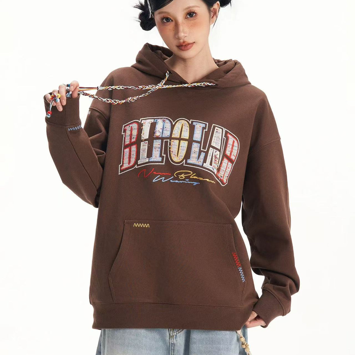 BIPOLAR Rainbow Tassel Appliqué Embroidered Hoodie