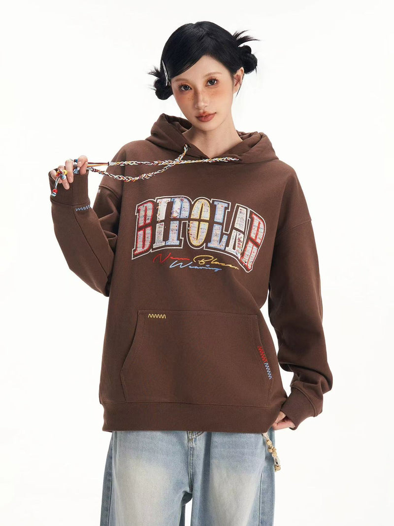 BIPOLAR Rainbow Tassel Appliqué Embroidered Hoodie