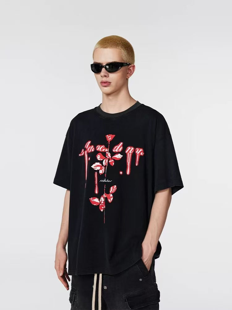 ACHOCK Washed Distressed 3D Luminous Printed T-shirt