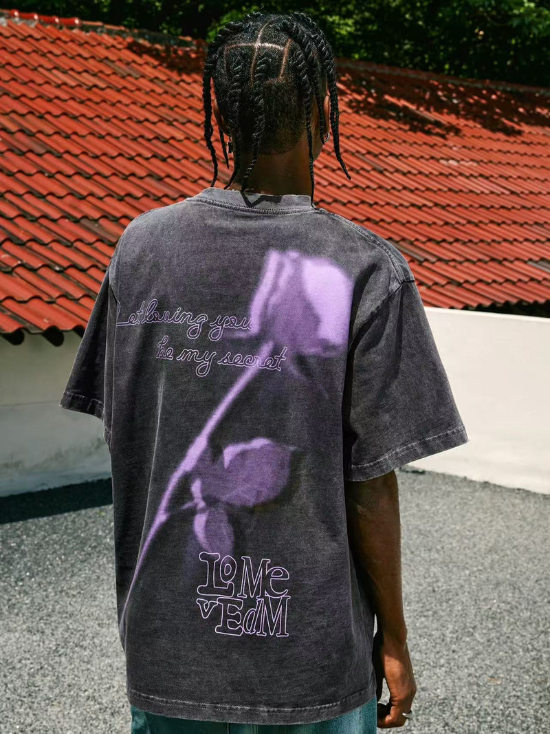 MEDM Sword and Rose" Thermosetting Oil Printed Short-sleeved T-shirt