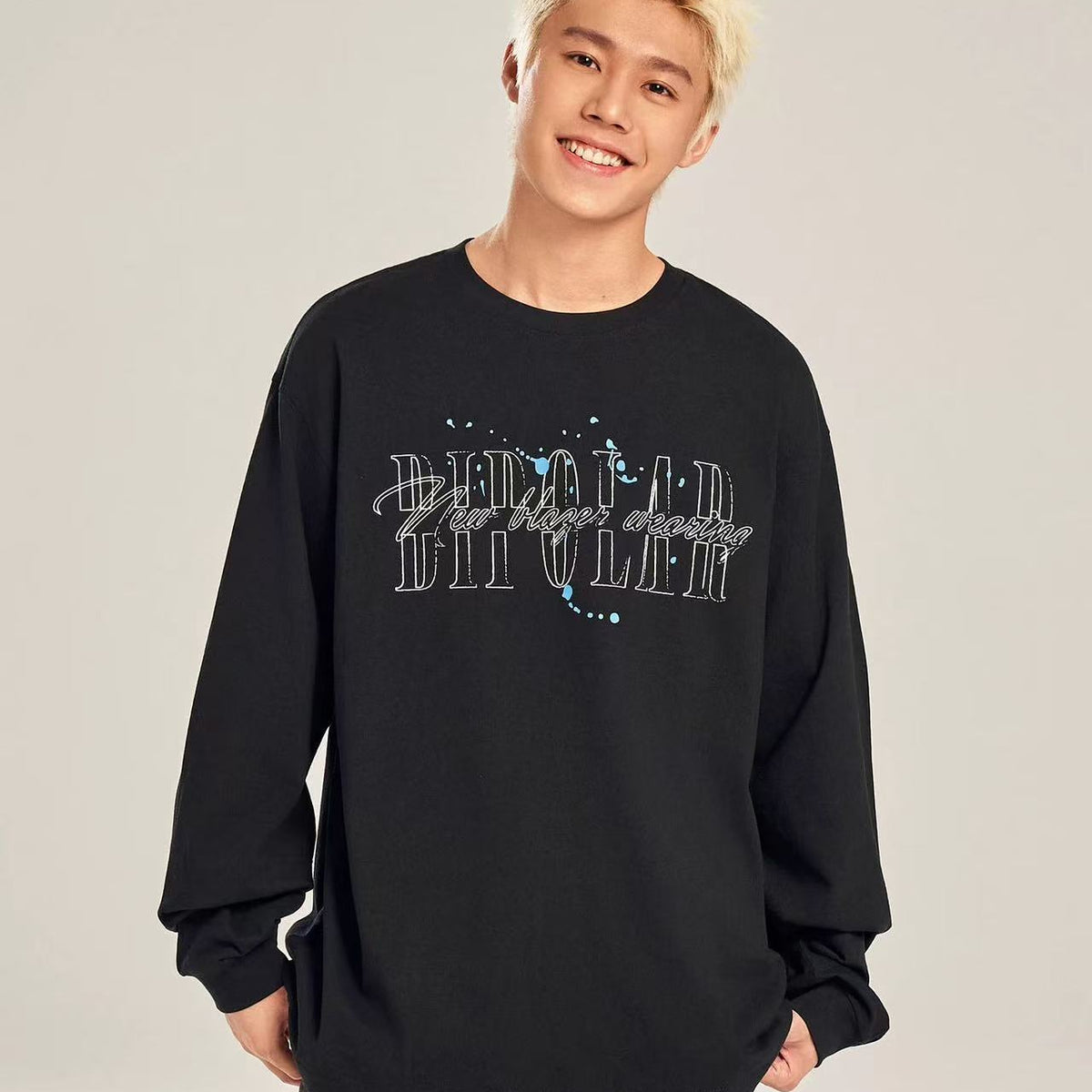 BIPOLAR Ink Print Loose Couple Long-sleeve T-shirt