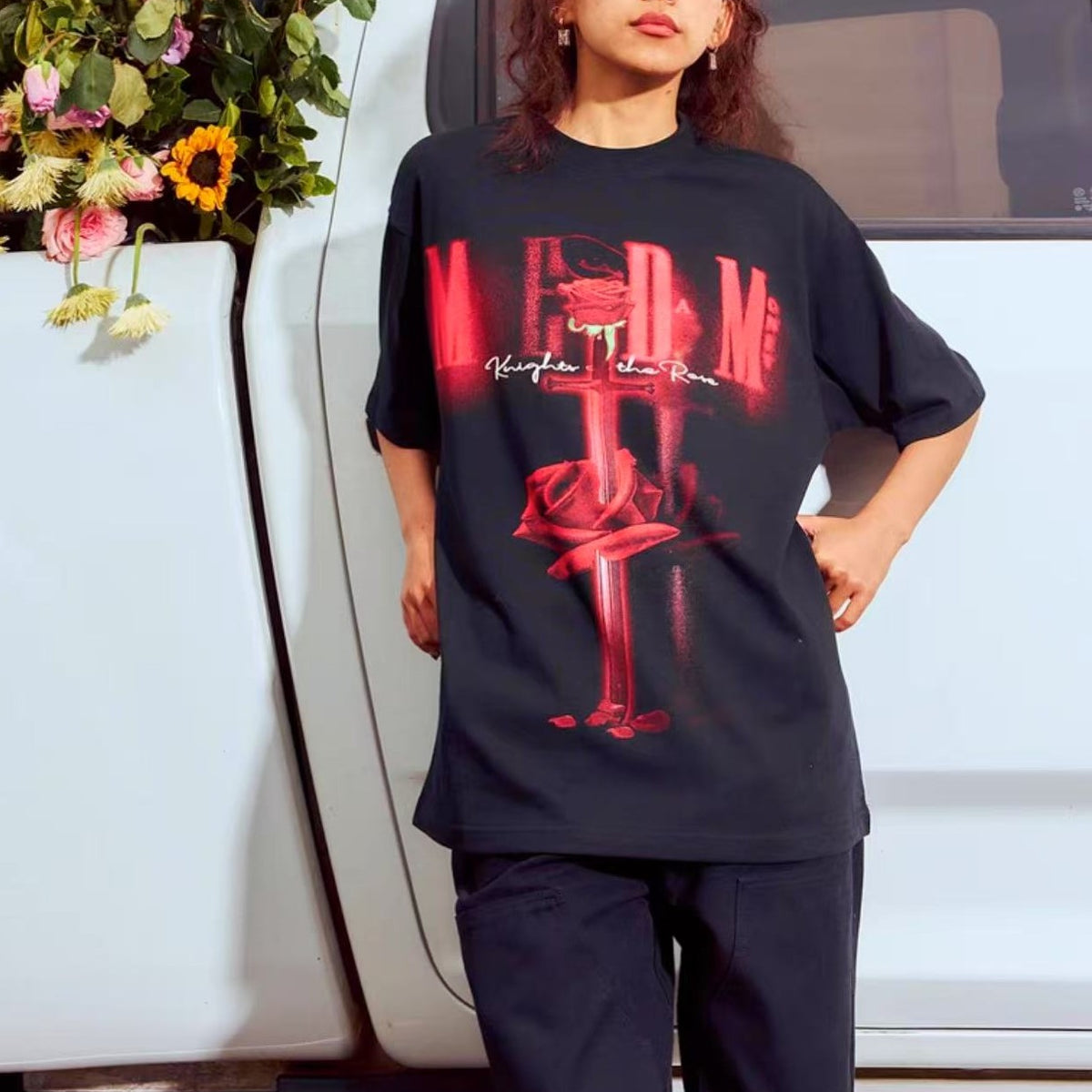 MEDM Hip Hop Rose Short Sleeve T-Shirt