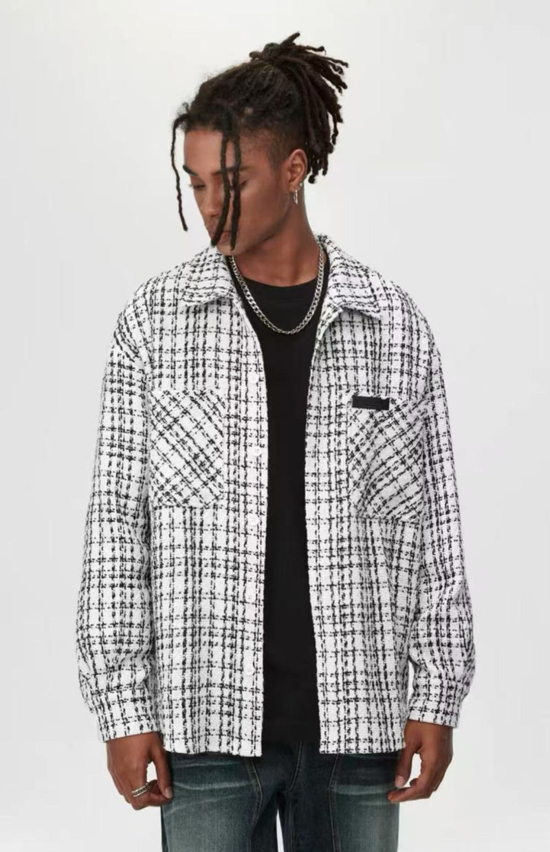 ATRY Checked Leather Logo Long Sleeve Shirt