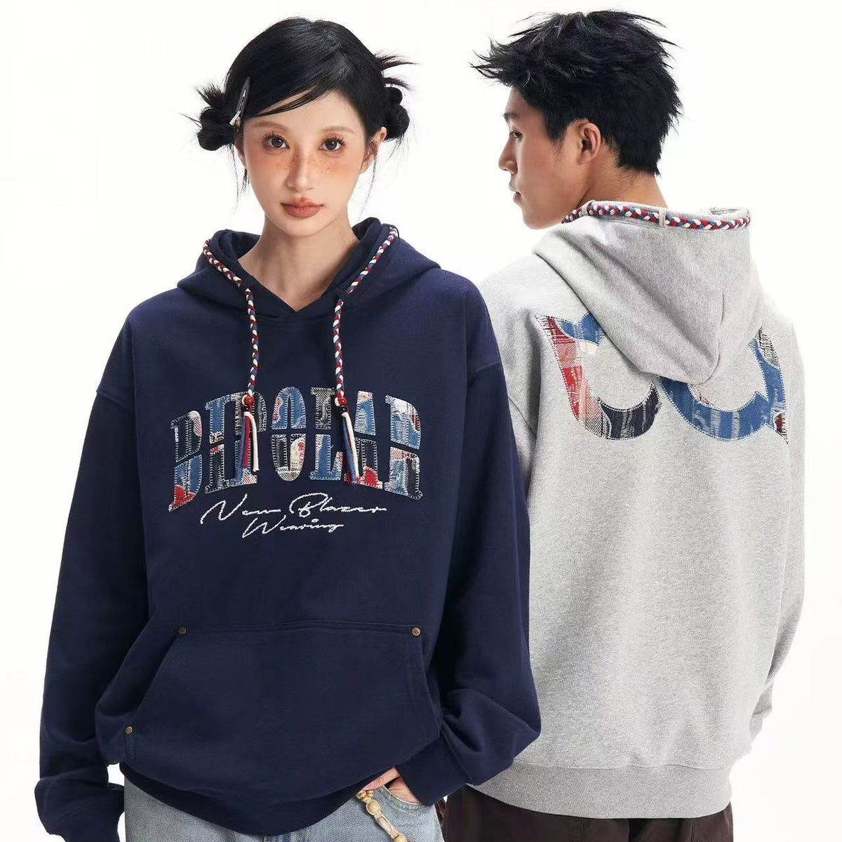 BIPOLAR Denim Patchwork Plaid Hoodie