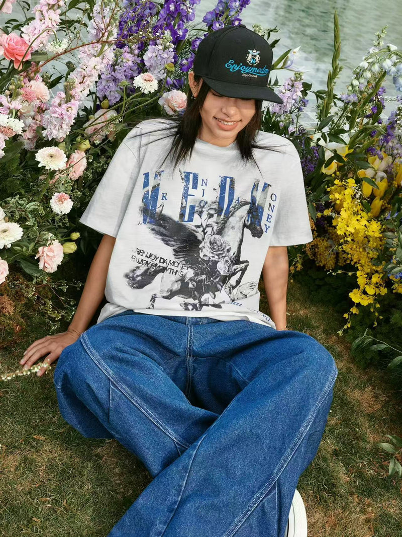 MEDM Pegasus Distressed Short-sleeved T-shirt