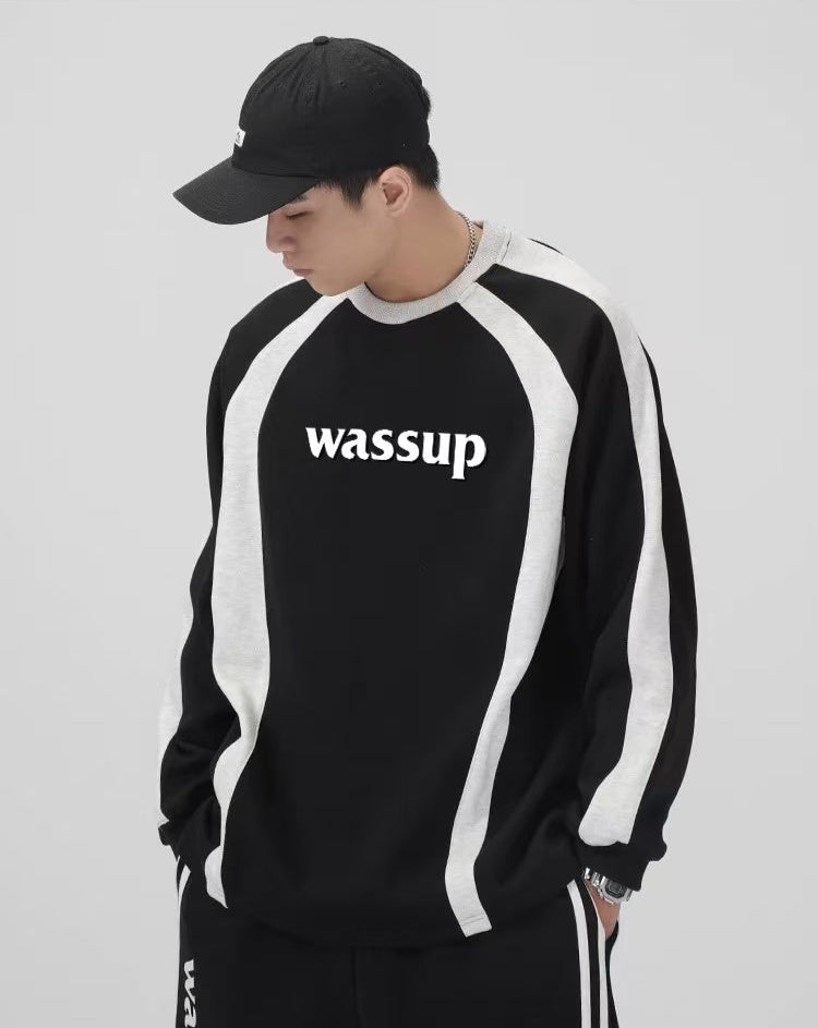 WASSUP Patchwork Contrast Color Long Sleeve Polo