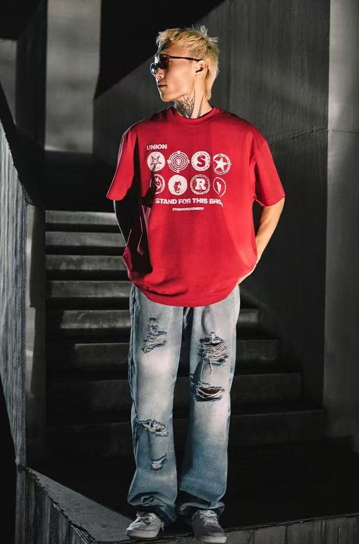 REMEDYxSTA Military Medal Print Short-sleeved T-shirt