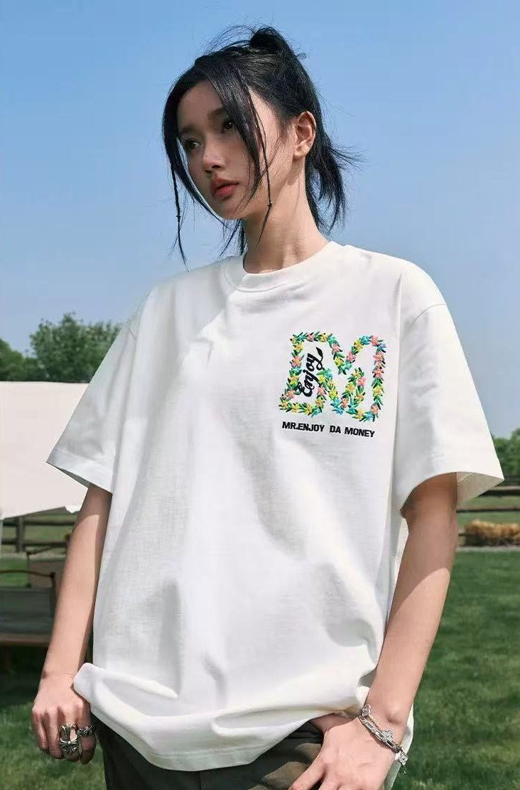 MEDM Embroidered wreath short-sleeved T-shirt