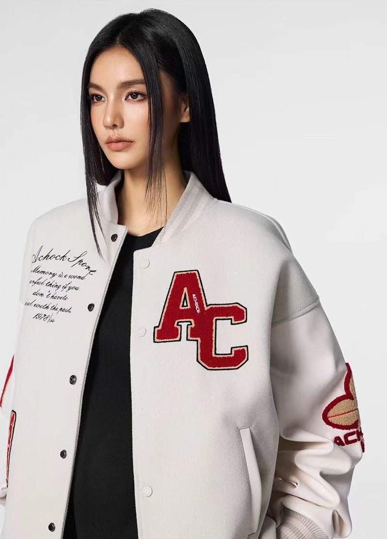ACHOCK Waffle Logo Embroidered Baseball Jacket