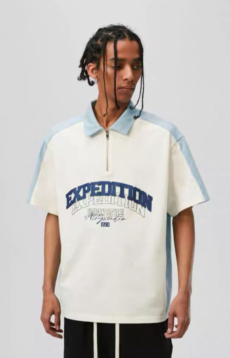 ATRY Retro Stitching Contrast Color POLO T-shirt