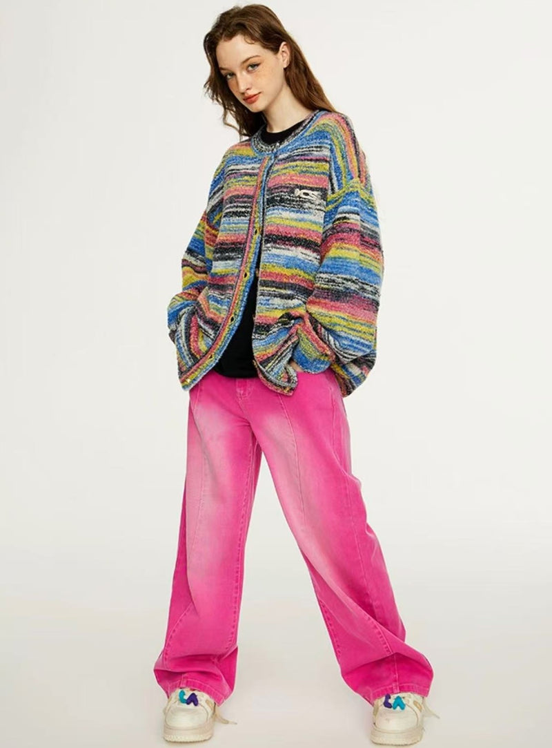 ICONSLAB Color Gradient Striped Cardigan Sweater