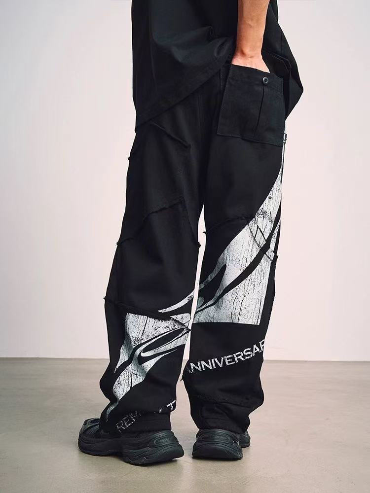 REMEDY Swirl R-shaped Patchwork Retro Distressed Trousers