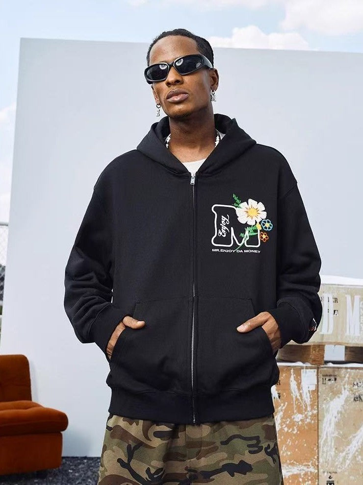 MEDM Chain Embroidered Flower Large M Zipper Hoodie
