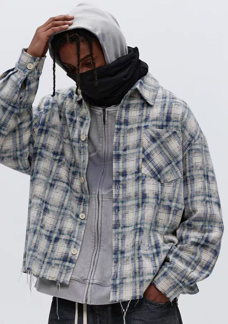 ATRY Irregular Raw Edge Plaid Shirt