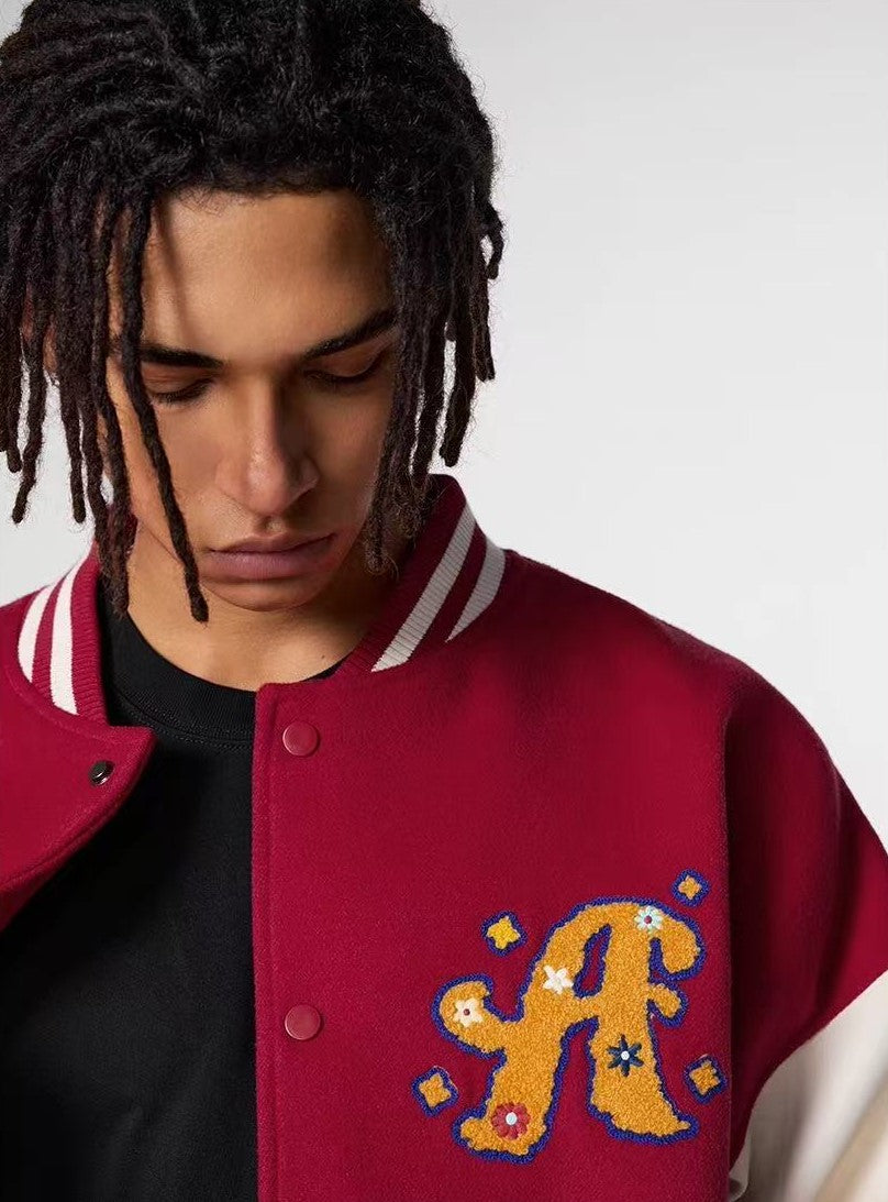 ACHOCK Vintage Towel Embroidered Baseball Jacket