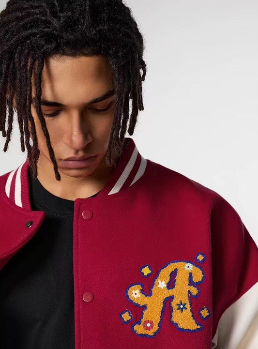ACHOCK Vintage Towel Embroidered Baseball Jacket