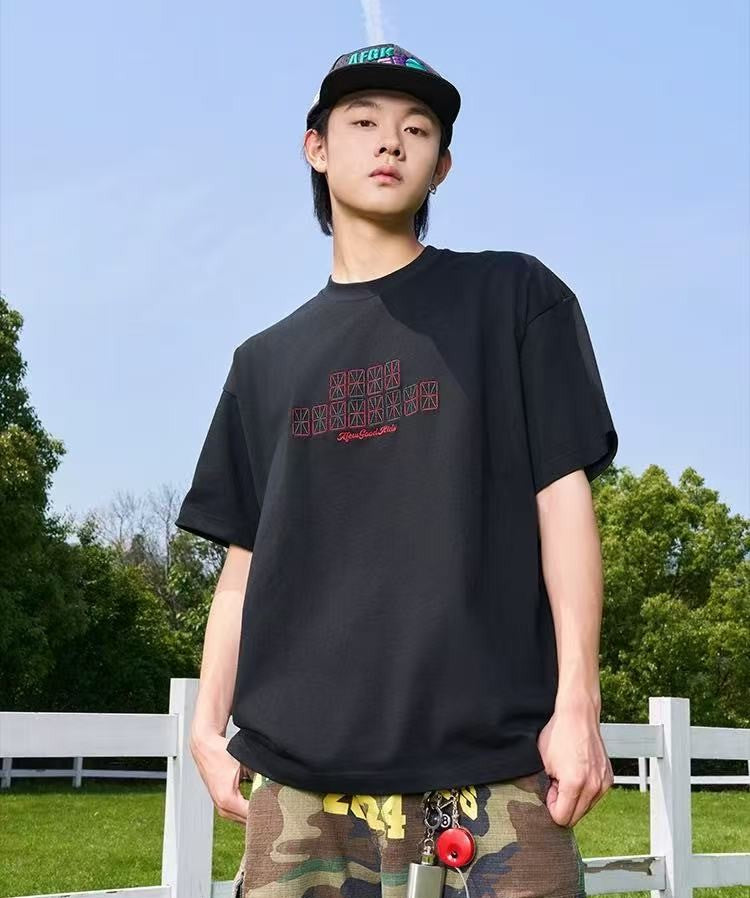 AFGK Electronic Screen Embroidery LOGO Short-sleeves T-shirt