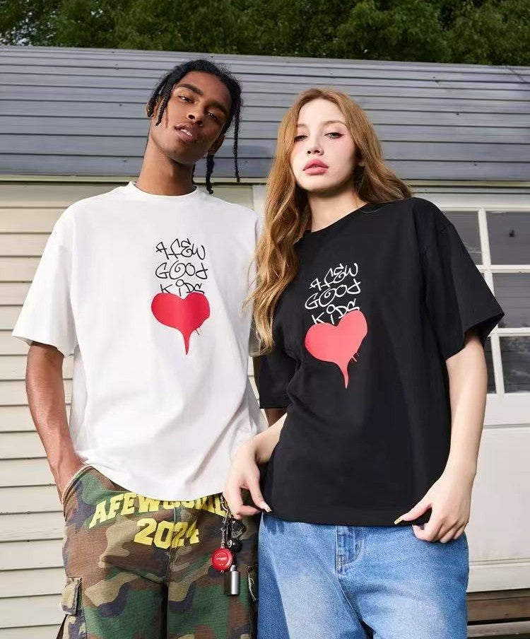AFGK Valentine's Day Love Graffiti Letter Print Short Sleeve T-Shirt