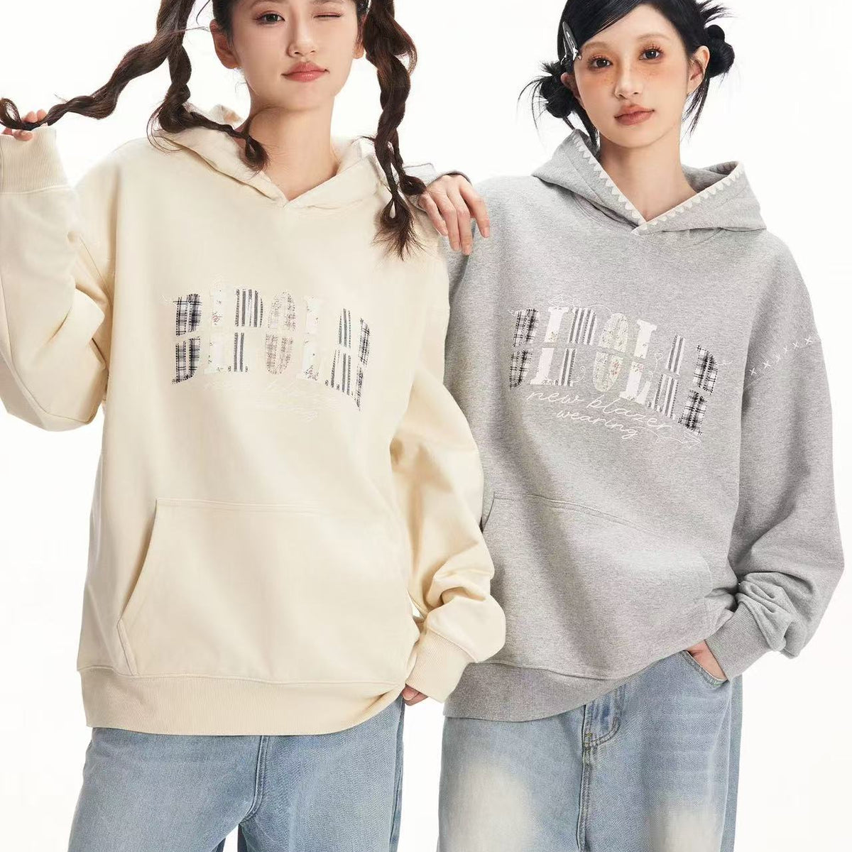 BIPOLAR Floral Striped Patchwork Shell Embroidered Hoodie