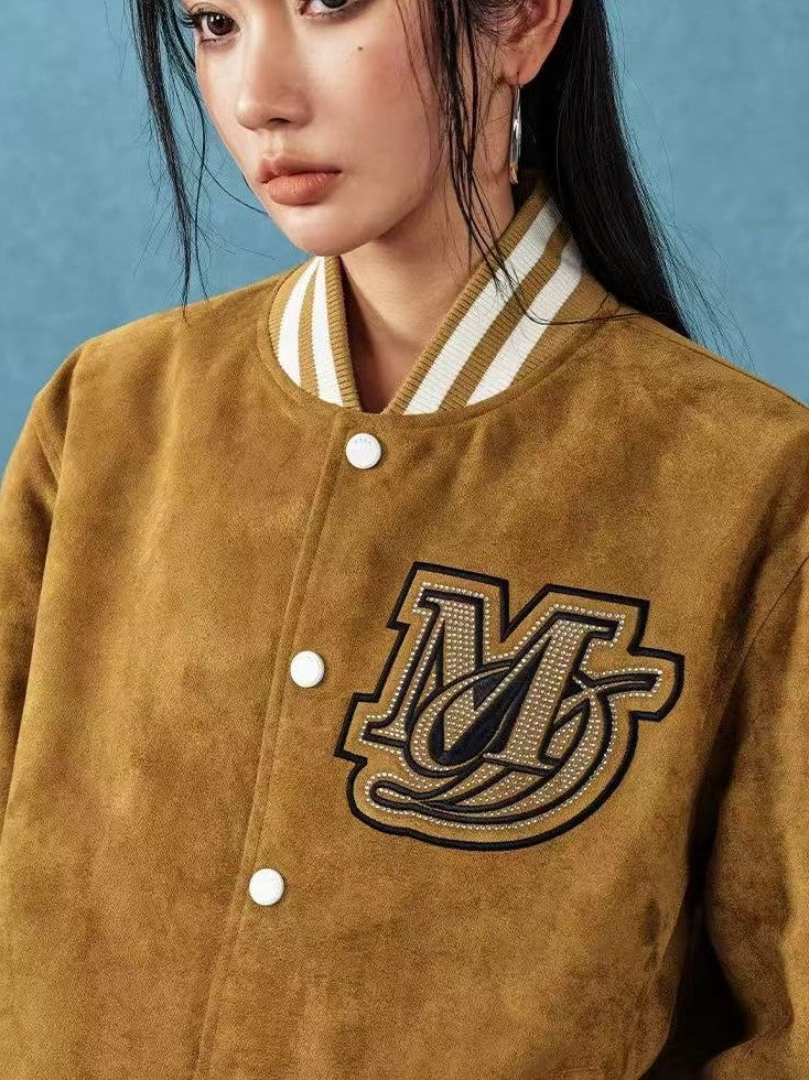 MEDM Suede Diamond-patterned Baseball Jacket