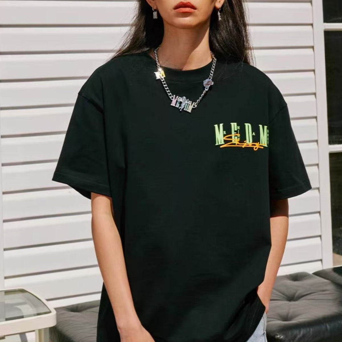 MEDM Summer Graffiti Letter Print Short Sleeve T-Shirt