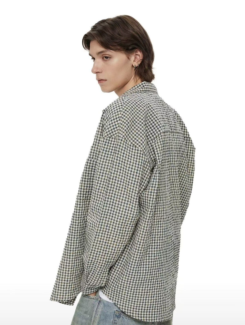 WASSUP Pocket Plaid Long Sleeve Polo