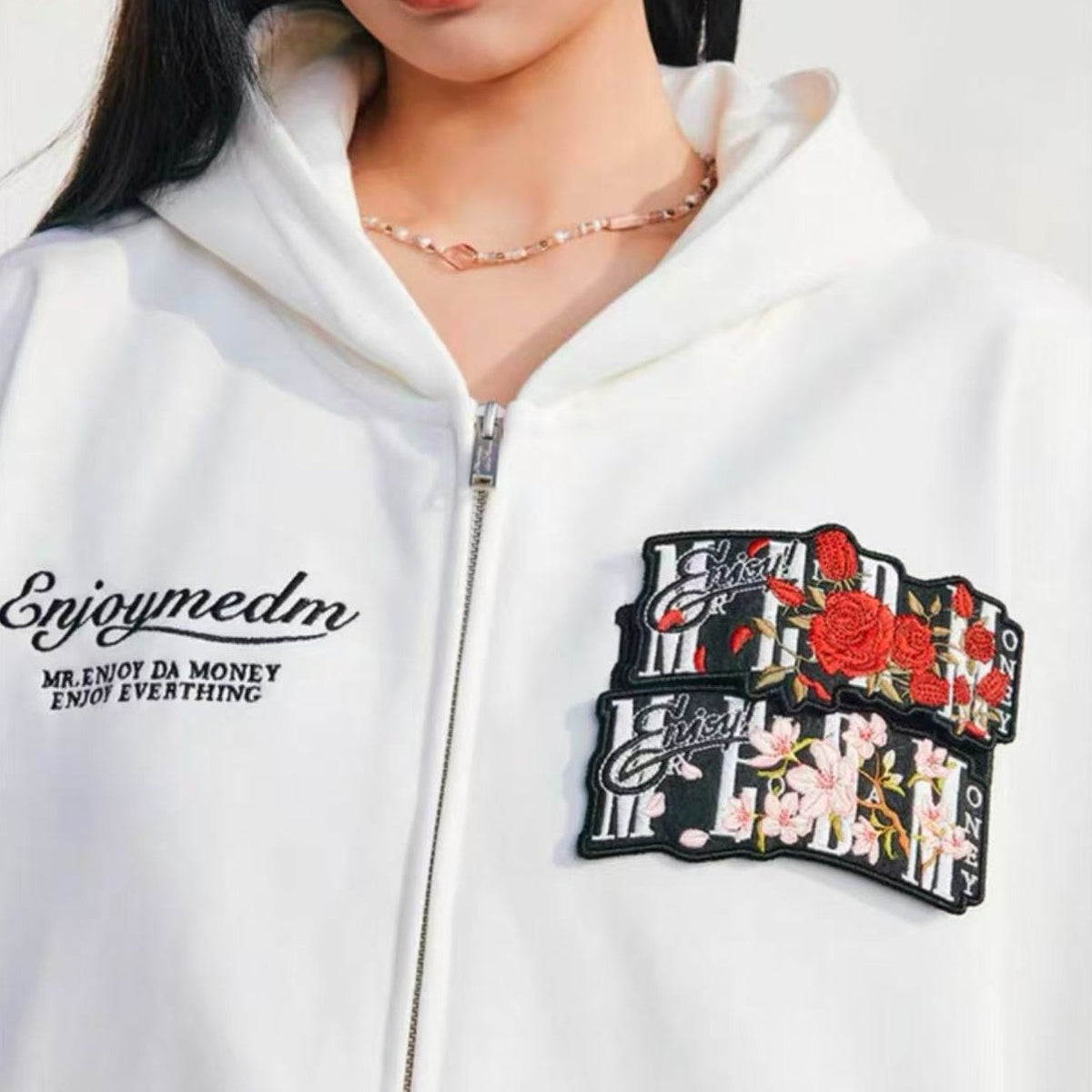 MEDM Floral Velcro Zipper Hoodie