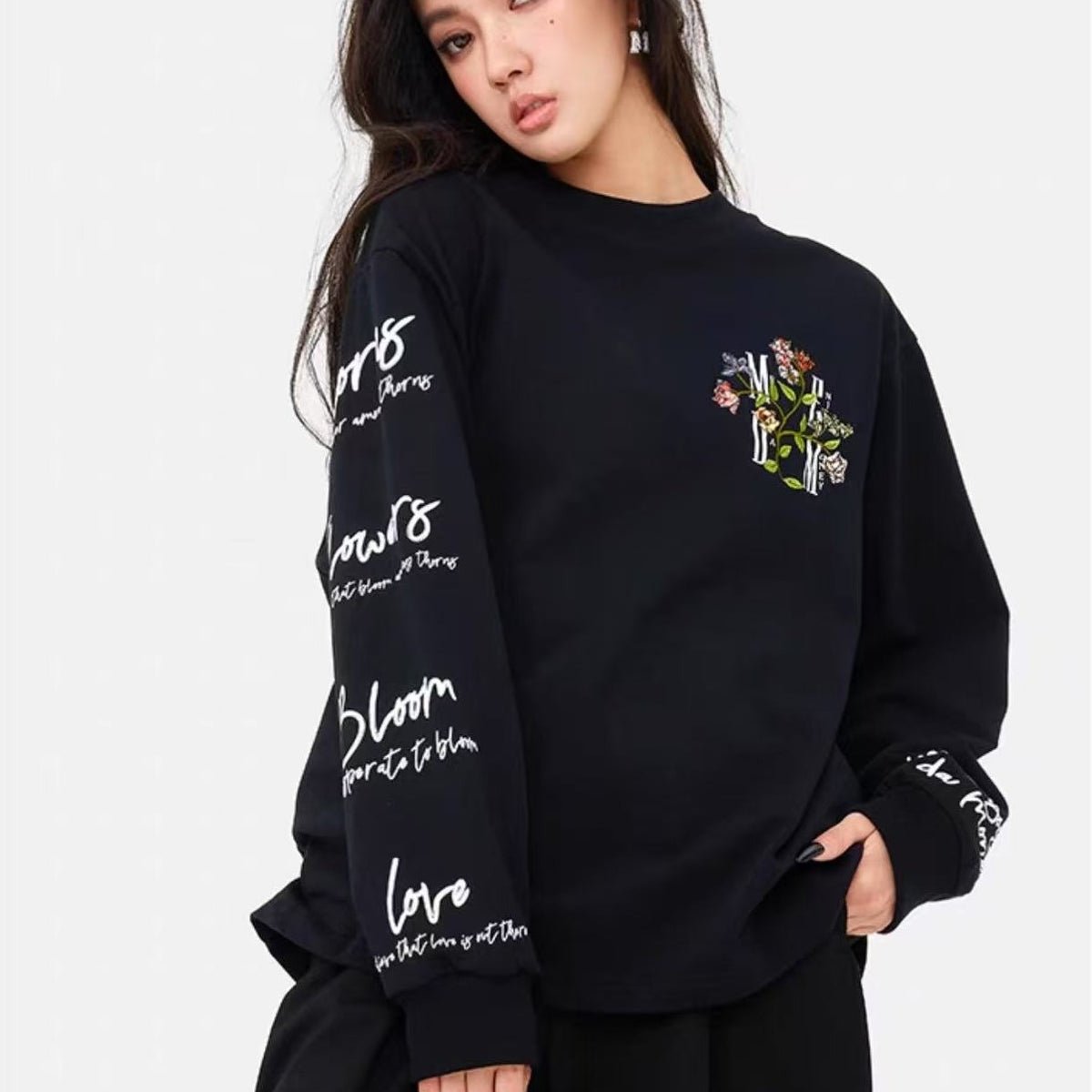 MEDM Floral Embroidered Long-sleeve T-shirt