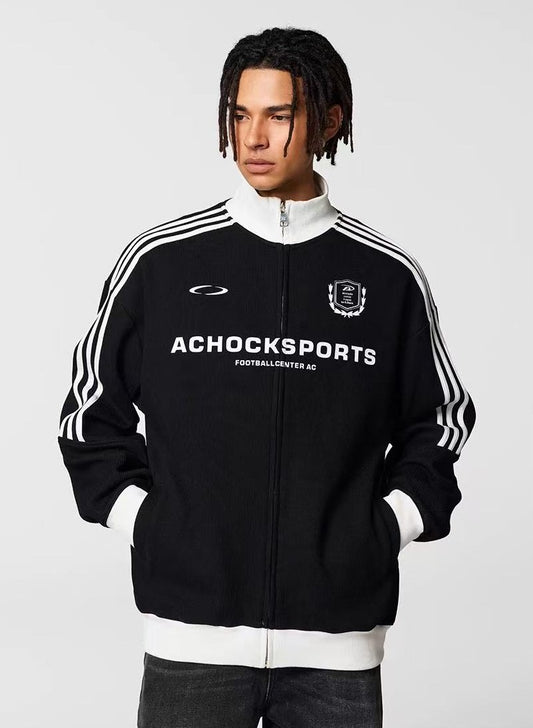 ACHOCK Stand Collar Color Matching Zipped Jacket
