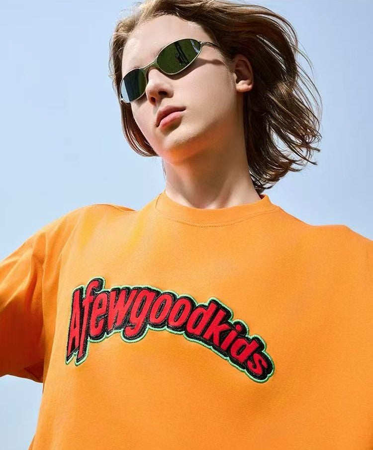 AFGK Curved Patch Embroidered Short-sleeved T-shirt