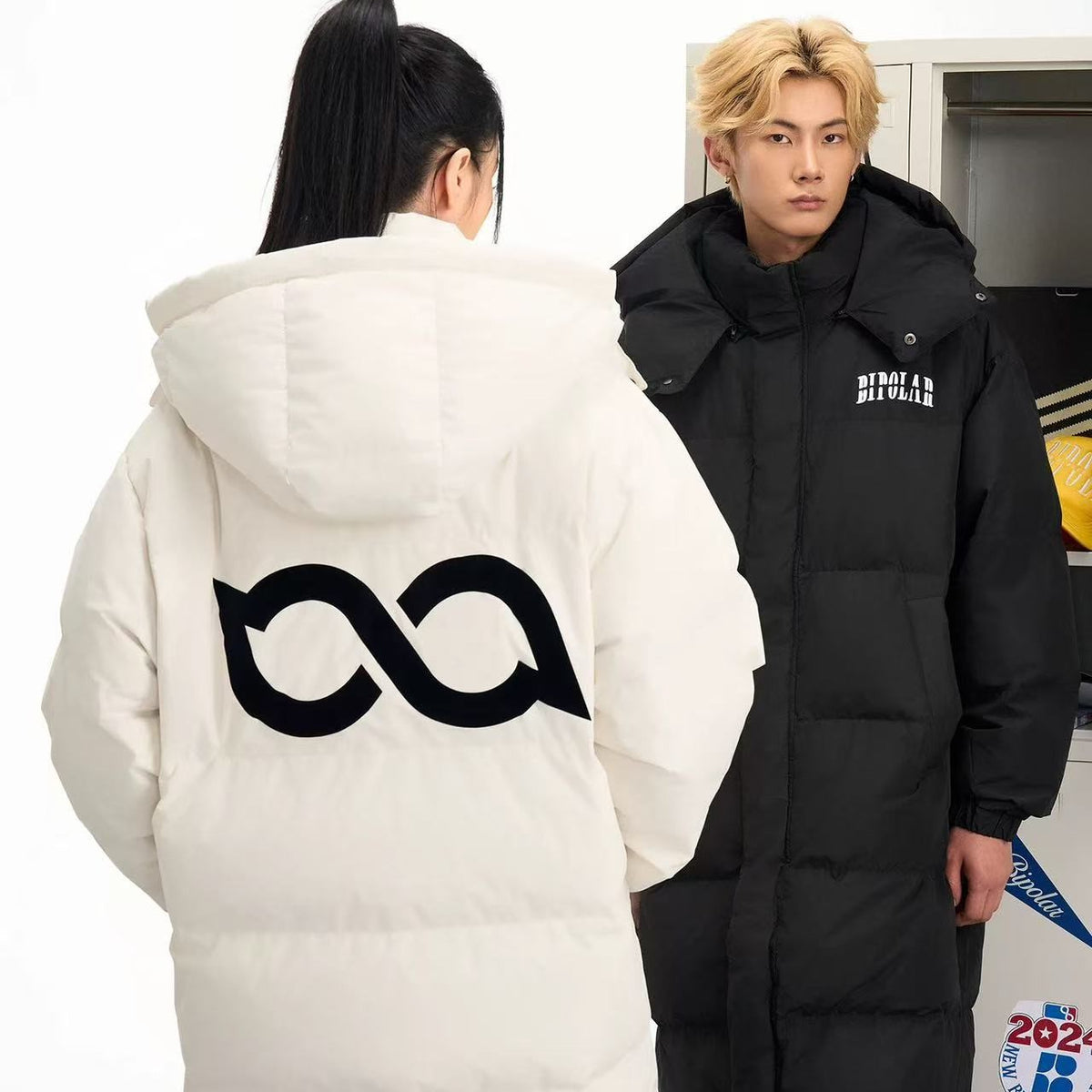 BIPOLAR Flocked Long Knee-length Foldable Duck Down Hooded Jacket
