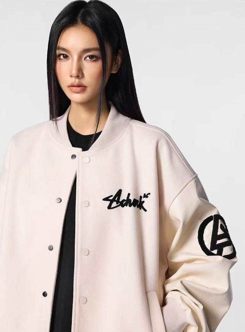 ACHOCK Retro Patchwork PU Leather Jacket